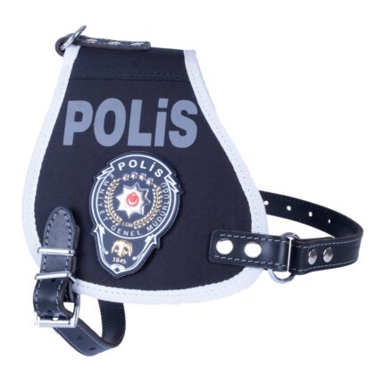 Doggie Görevli Köpek Polis Armalı Üniforma Göğüs Tasması Siyah 2,5X70-80Cm