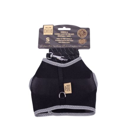 Doggie Havalı Dokuma Kedi Göğüs & Gezdirme Takımı Siyah 1X20-30Cm