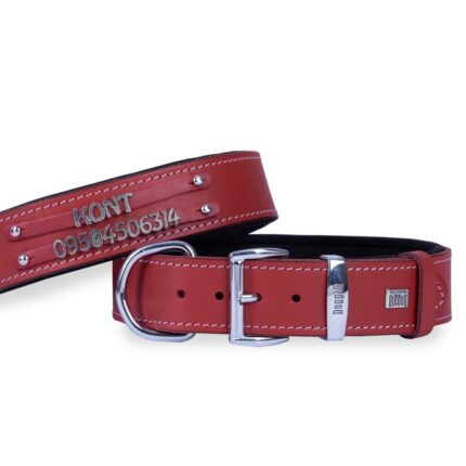 Doggie Konfor Deri Çift İsimlikli Boyun Tasması Kırmızı 3,5X47-55Cm