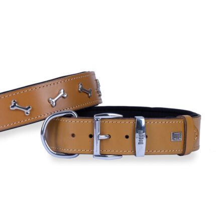 Doggie Konfor Deri Kemik Süslü Boyun Tasması Kamel 4X47-55Cm