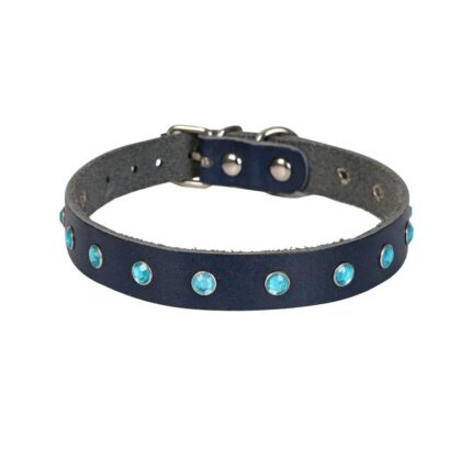Cattie Taşlı Deri Kedi Tasması Royalmavi 1,5X27-33Cm